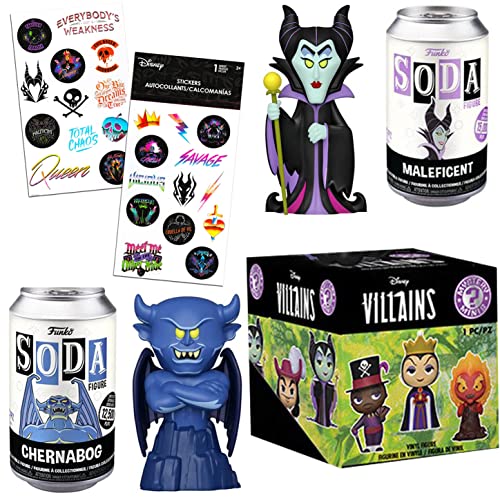 Diamond Villains Wicked Figure Character Evil Maleficent Soda Bundled with Mini Blind Box Disney Villains + Fantasia Demon + Sticker Pack Best-Loved Baddies! 4-Items