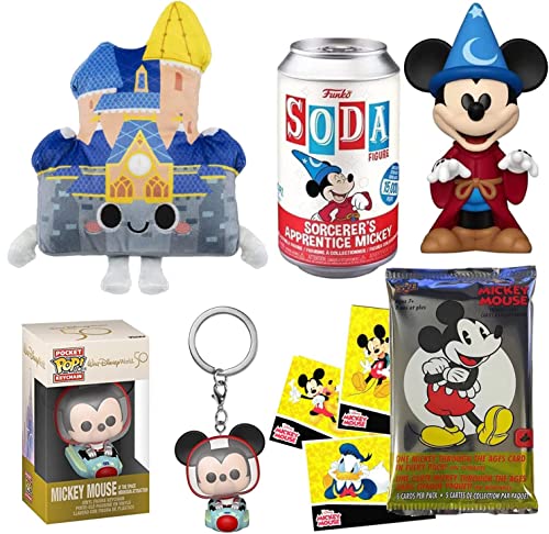 Magic Sorcerer Soda Mouse Mickey Figure Disney Fantasia Bundled with Space Mountain Pop! Pocket Hanger Disney Ride + Kingdom Castle + Trading Cards 4-Items