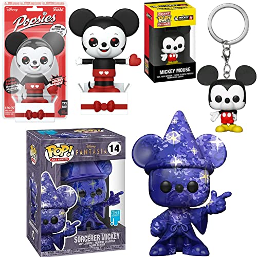 Blue Star Mickey Figure Disney Sorcerer Fantasia Artist Pop! Characters Star Artist Series Art 80'th Fantasy Anniversary Bundled with Classic Pocket Hanger + Popsie Mouse 3-Items