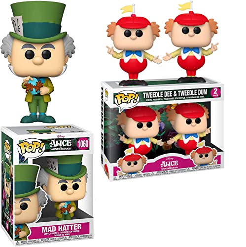Dee Dum Mad Tea Party Disney Pop! Alice in Wonderland Figure Bundled with The Mad Hatter 70th Anniversary + Tweedle Dee & Tweedle Dumb 2 Items