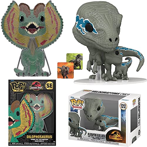 Blue Jurassic World Dino & Beta Pop! Figure Jungle Creature Bundled with Dinosaur Display Character Special Edition + Adventure Stickers T-Rex 2 Items