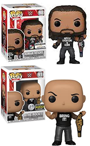 Ready to Enter That Squared Circle? WWE Funko Pop! Bundle: Roman Reigns Exclusive 98 + The Rock (Dwayne Johnson) EE Exclusive 25 Year Anniversary 91 (2 Figures)
