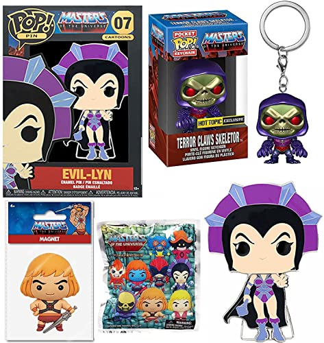 Claws Skeletor Mini Figure Pop! Hanger Exclusive Masters of The Universe Bundled with Evil-Lyn Big Pin + He-Man 3D Magnet + Blind Bag Cartoon Hanger Retro Set 4-Items