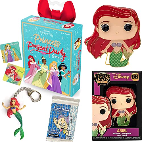 Big Ariel Little Disney Figure Display Pop! Big Pin Bundled with Princess Magic Card Game + Classic Character Little Mermaid Cartoon Mini Figure Hanger + Snow White Trading Pack 4-Items