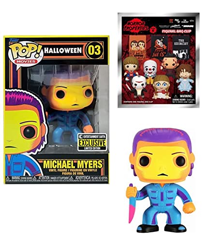 Black Light Halloween Horror Funko Pop! Bundle: Funko Michael Myers Black Light Exclusive 03 + Horror Properties Series 6 3D Foam Bag Clip (2 Items)