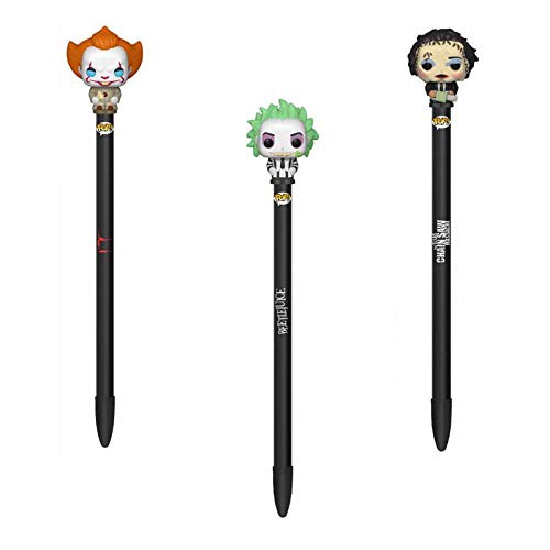 Funko POP! Horror Movie Collection: Pennywise The Clown Beetlejuice Leatherface Villians Pen Toppers - 3 Piece Bundle