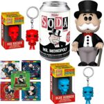 Bot Fight Rock Em' Sock Em' Robots Retro Figure Toys Pop! Hanger Bundled with Blue Bomber + Red Rocker + Mr. Monopoly Soda Can + Game Stickers 3 Items