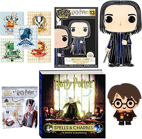Snape Spells Pop! Character Bundled with Harry Potter Mini Chibi + Severus Display pin Fig + House Stickers + Charms Book + Mini Figure Blind Bag 5-Items