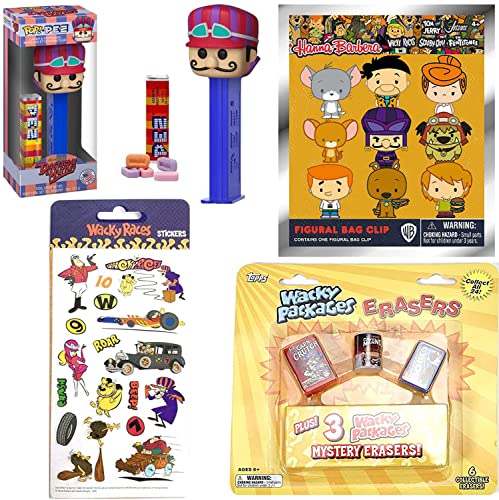 Dastardly Cartoon Wacky Figure Head Retro Bundled with Nostalgia Pop Culture Hanna-Barbera 3D Hanger Blind Bag WB + Spoof Mini Icons + Races Penelope Pitstop, Muttley & Peter Perfect Stick ons 4 items