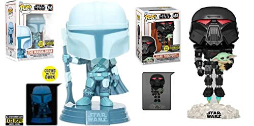 Must Protect The Baby! Madalorian Star Wars Exclusive Funko Pop! Bundle: Dark Trooper W/ Grogu Exclusive GITD 488 + The Mandalorian Exclusive GITD 345 (2 Figures)