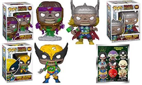 Don't Get Bit Funko Pop Marvel Zombie Bundle: Zombie M.O.D.O.K. 791/ Zombie Wolverine 662/ Zombie Thor 787/ Binus Marvel Villains Zombie Figural Bag Clip (4 Items)