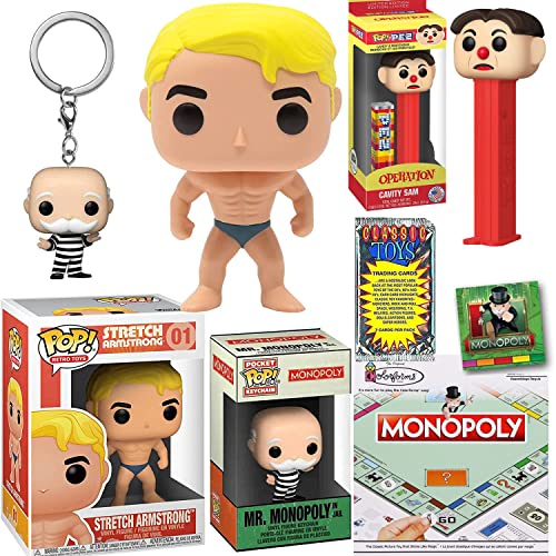 Buzz N' Stretch Operation Retro Figure Toys Pop! Exclusive Bundled with Cavity Sam Head + Armstrong Pocket Pop! + Penny Bags Jail Mr. Monopoly Pocket Hanger Character Game / Stickers & Cards 5 Items