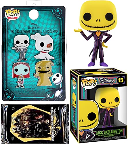 Classic Jack Skellington Nightmare Before Christmas Figure Disney Pop! Blacklight Bundled with Enamel Set Exclusive Sally Zero Oogie + Character Halloweentown Cards 3 Items