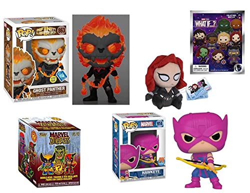 Beginning The Multi-Verse Funko Pop Marvel Bundle: Hawkeye Exclusive 914/ Infinity Warps GITD Ghost Panther Exclusive 863/ Marvel Zombies Mini Box/ What If... Figural Bag Clip/ Mopeez Black Widow 5PK