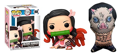 Playing + Slaying Funko/Plush Bundle: Pop! Animation Demon Slayer Nezuko Kamado 868 + Demon Slayer: Kimetsu No Yaiba Inosuke 6" Plush Bag Clip 2 Items