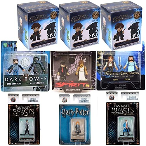 Crimes and Fantastic Wizarding Grindelwald World Mini Figure Bundle Blind Box + Harry Potter Fantasy Movie Minimates Spirit Frank Miller + Dark Tower Man in Black + Beasts / Pirates Caribbean 9 Items