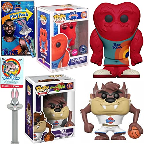 The Taz Devil Basketball Figure Pop! Looney Tunes Tasmanian Bundled with Space Jam Bugs Bunny Head + Gossamer Flocked Exclusive + Tiny Toons Trading Cards & Sticker Pack 5 Items