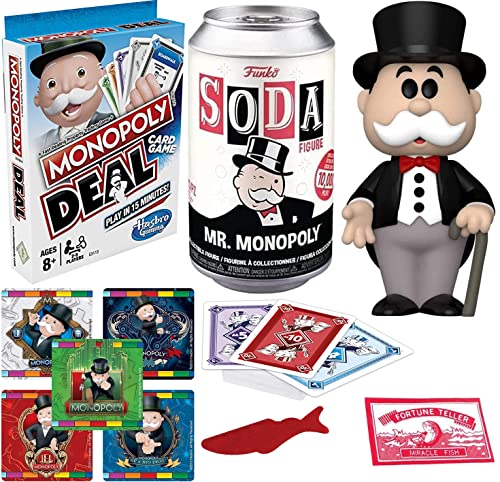 Deal Time Go! Retro Figure Toys Pop Mr. Monopoly Soda Bundled with Uncle Penny Bags Character Stickers & Card Game + Lucky Fortune 3 Items