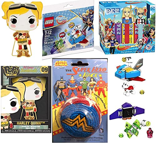 Power Bombshell Action Dc Comic Pop! Hero Figure Bundled with Harley Quinn Big Display + Krypto Saves The Day Mini Blocks + Super Pez Head + Super Sack 4 Items