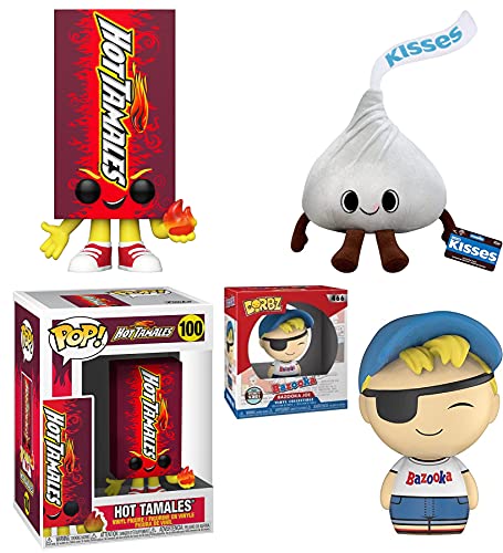 Sweet Figure Fun Pop! Hot Tamales Bundled with Bazooka Joe Gum Character Exclusive + Kiss Plush Hershey 3 Items