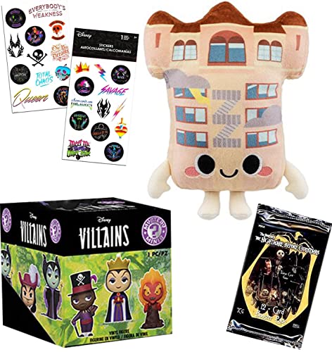 Tower Villains Figure Character Blind Box Bundled with Mini Disney Wicked Figure + Twilight Zone Terror Ride + Sticker Evil Pack + Nightmare Christmas Cards 4 Items