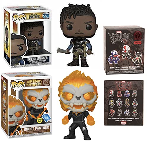 Deep in The Black Panther Universe Funko Pop! Bundle: Infinity Warps Ghost Panther Club Insider GITD Exclusive 863 + Black Panther Erik Killmonger 278 + Funko Mini Venom Box (3 Items)