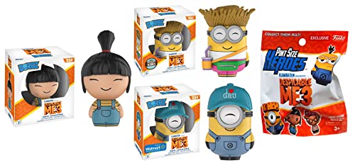 Gru's Gang Funko Bundle: Despicable Me 3 Dorbz Agnes 320/ I Heart Gru Mel 324 Store Exclusive/ Tourist Dave 323 Specialty Series + Bonus Pint Size Heroes Bag (4 Figures)