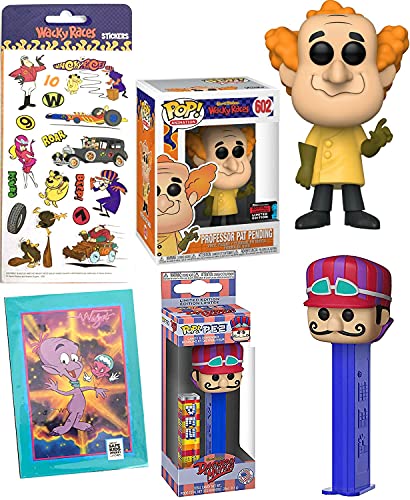 Purple Wacky Figure Pop Races Hanna-Barbera Bundled with Professor Pat Pending Exclusive + Dick Dastardly Head + Sticker Sheet Muttley + Gidget Cartoon Cards 4 Items