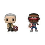 Funko Pop! Marvel: Year of The Shield - Old Man Steve, Amazon Exclusive & Pop! Marvel: Year of The Shield - Captain America (Sam Wilson) with Shield, Amazon Exclusive