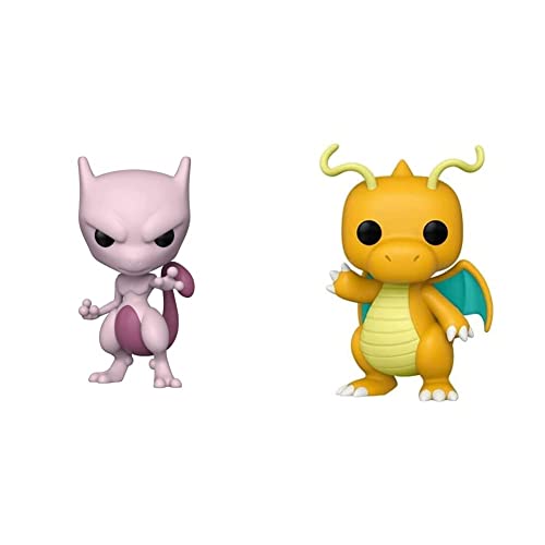 Funko Pop! Games: Pokémon - Mewtwo Vinyl Figure Multicolor, 3.75 inches & Pop! Games: Pokemon S8 - Dragonite