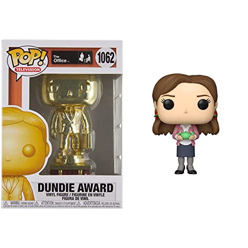 Funko Pop! TV: The Office - Customizable Chrome Dundie Award, Amazon Exclusive Collectible Vinyl Figure (52077) & Funko POP TV: The Office - Pam with Teapot & Note,Multicolor,57398