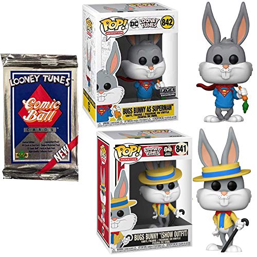 Dapper Pop! Looney Tunes Bugs Bunny Exclusive Figure Bundled with DC Superman Super Rabbit + Character in Show Hat Outfit+ Cartoon Trading Cards Pack 3 Items