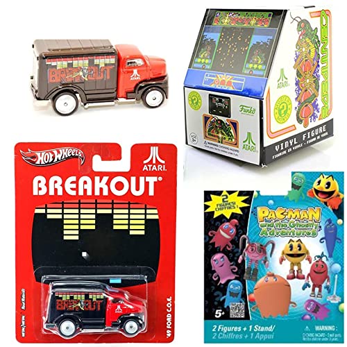Flash Blast! Mini Retro Game Pack Figure Bundled with Pac-Man Character + Breakout Die-Cast Atari Car 80's Throwback 3 Items