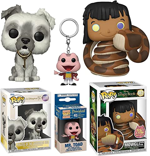 Jungle Adventure Pop! Pirates Caribbean Dog Figure Wishbone Walt Disney World 50th Anniversary Park Ride Bundled with Mini Mr. Toads Wild Ride + Book Exclusive Mowgli with Kaa 3 Items