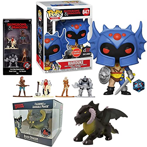 Who's Turn Is It? Funko Dungeons Dragons Bundle: Exclusive Warduke Figure 847 W/ 20-Sided Dice + D&D Figurines of Adorable Power - Black Dragon + Nano Orc / Elf Paladin / Dwarf Cleric / Ranger 3-Items