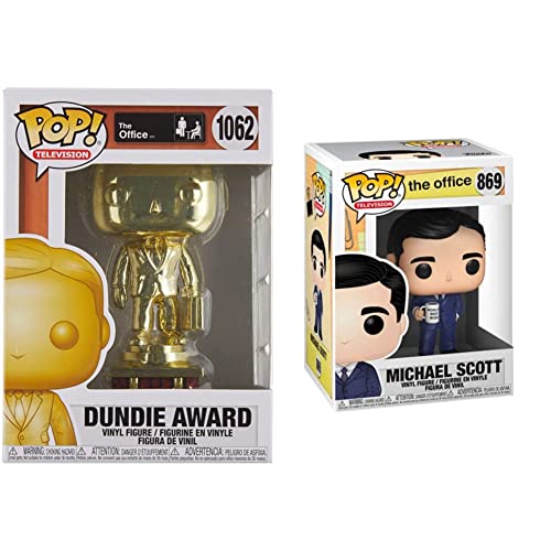 Funko Pop! TV: The Office - Customizable Chrome Dundie Award, Amazon Exclusive Collectible Vinyl Figure (52077) & Funko Pop! TV: The Office - Michael Scott