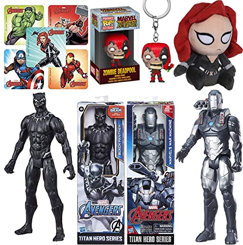 Zombified Deadpool Pocket Pop! Mini Figure Zombie Hanger Bundled with Classic Black Panther Big Action Heroes + Marvel Character War Machine Avengers + Black Widow Mopeez & Stickers 4 Items