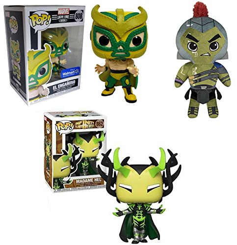 All The Weirdo Ragnarok Thor Marvel Funko Bundle: Infinity Warps Madame Hel 862/ Plushies Marvel Thor Ragnarok Gladiator Hulk / Lucha Libre Exclusive el Enganoso 3pcs