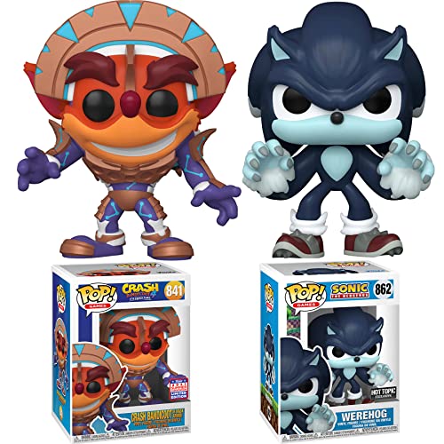 Crash Arcade Game Character Bandicoot Figure Exclusive Metallic Bundled with Sonic The Hedgehog Pop! Games Werehog Figure Exclusive Fueled Team 2 Items