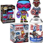 Winter Patriot Captain America Figure Series Blacklight Pop! Exclusive Bundled with Can Soda Tin Marvel Super Hero + Mini Civil War Blind Box 3-Items Winter Patriot Captain America Figure Series Blacklight Pop! Exclusive Bundled with Can Soda Tin Marvel Super Hero + Mini Civil War Blind Box 3-Items