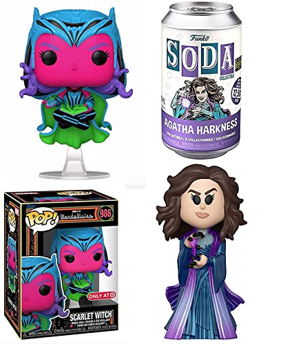 Witches Double Exclusive Pop! Figure Wandavision Scarlet Witch (Blacklight) Bundled with Agatha Harkness Soda Can Character 2 Items
