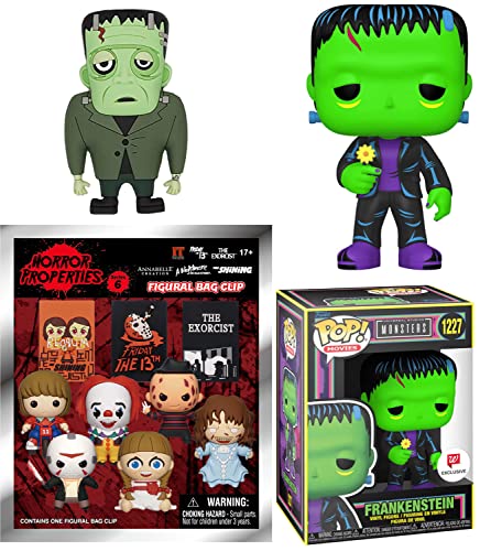 Frank & Stein Universal Figure Pack Blacklight Franken Fright Pop! Exclusive Classic Bundled with Frankenstein Silver Screen Creature + 3D Mag + Horror Night Blind Bag Hanger 3 Items