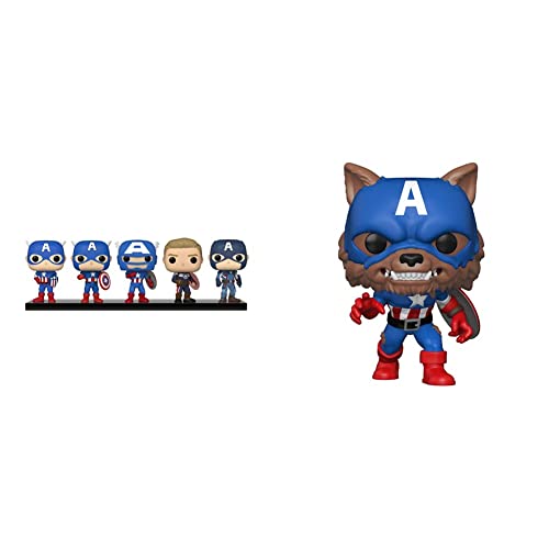 POP Funko Marvel: Year of The Shield - Captain America Through The Ages 5 Pack, Amazon Exclusive, Multicolor, (55482) & Pop! Marvel: Year of The Shield - Capwolf, Amazon Funkon Exclusive