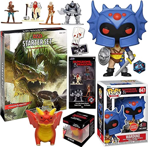 Fire & Roll The Dice: Figure Pop! Bundled with Exclusive Warduke Warrior Games & D20 Dice + Dungeons and Dragons Orc / Elf Paladin / Dwarf + Red Dragon Character + Adventure Set Dice / Book 4 Items