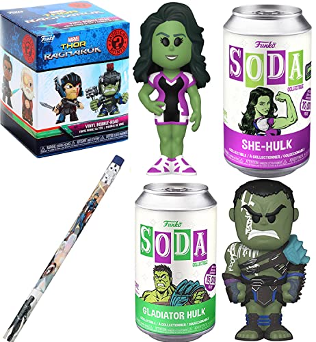 She Hulk Marvel Exclusive Figure Soda Bundled with Mini Marvel Figure Blind Thor Ragnarok + Green Character Gladiator Hulk Can Smash& Comic Pencil 4-Items