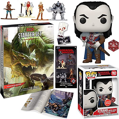 Supreme Game of Dungeons Dragons PoP! Figure Bundled with Epic Fantasy Adventure Count Strahd Vampire Exclusive D20 Game Die + Dice Adventure Kit Book & Nano Metal Elf / Cleric / Fighter 3 Items