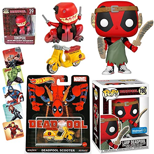 He's A Festive Murk W/ A Mouth Marvel Funko Pop! Deadpool Bundle: LARP Pool Fantasy + Deadpool Scooter Super Hero Die-Cast Nerdy 30 + Mini DinoPool + Stickers 3 Items