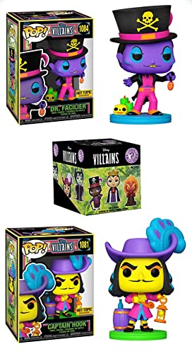 The Blacklight Version Villain Disney Funko Pop! Bundle Captain Hook Store Exclusive 1081 + Dr. Facilier Store Exclusive 1084 + Bonus Disney Villains Mystery Minis Box (3 Items)