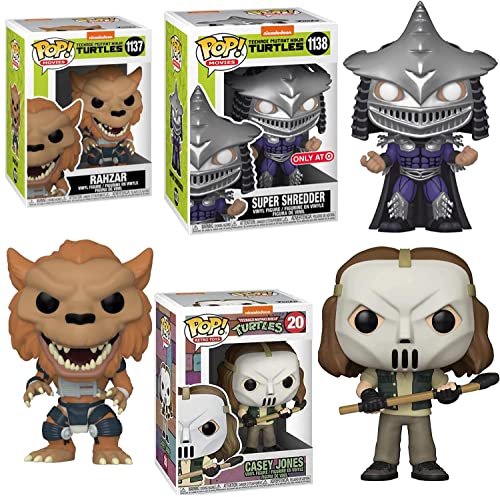 Shred Head Exclusive Retro Toys Teenage Mutant Ninja Turtles Figure Bundled Villainous Trio Character Super Shredder + Casey Jones Pop! & TMNT Rahzar 3 Items