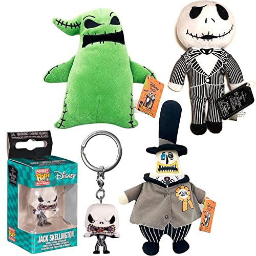 Creep Plush Nightmare Before Christmas Minis Backpack Hanger + Character Jack Skellington Plush Collectible + Oogie Boogie & Mayor 4 Items